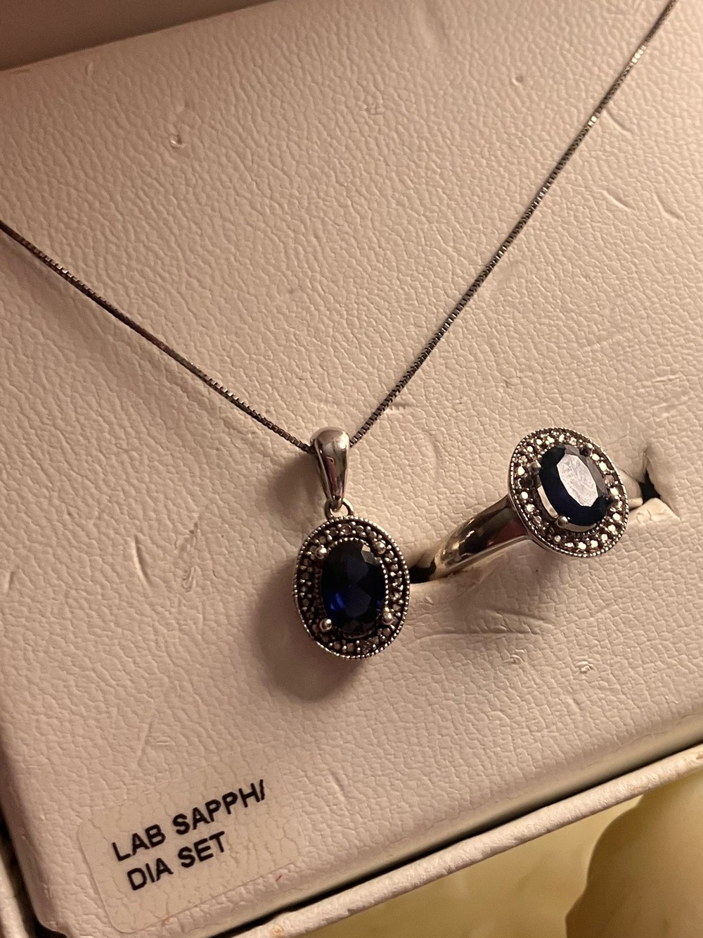 Silver Blue Sapphire Oval Pendant and Ring Set